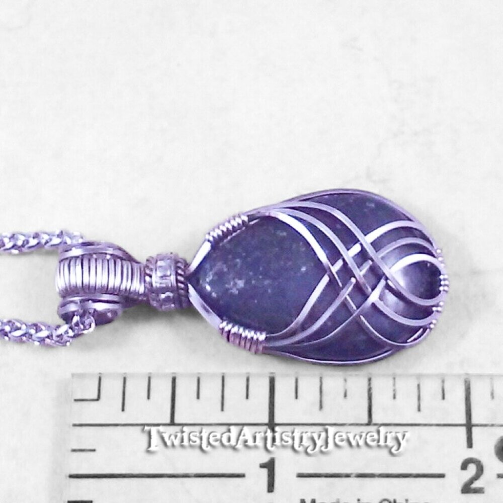Blue Jasper Lotus Wire Wrapped Pendant Necklace - Picture 4 of 4